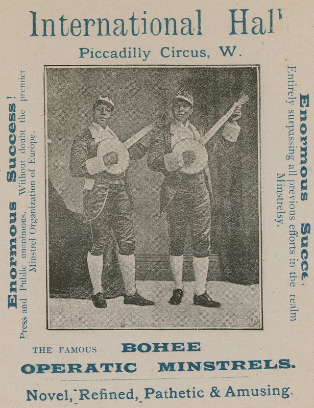 Propaganda para os famosos Minstrels Operacionais de Bohee de English Photographer