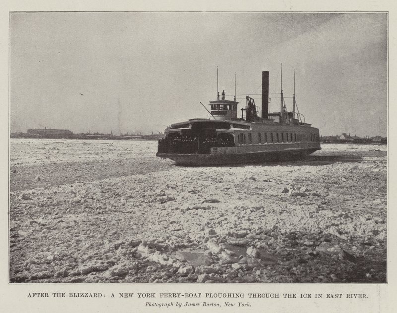 Após a Blizzard, um Ferry-boat de Nova York atravessa o gelo no East River de English Photographer
