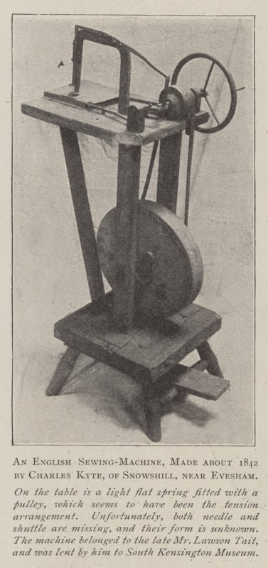 Uma máquina de costura inglesa, feita por volta de 1842 por Charles Kyte, de Snowshill, perto de Evesham de English Photographer