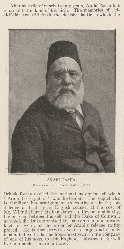 Arabi Pasha, retornou ao Egito do exílio de English Photographer