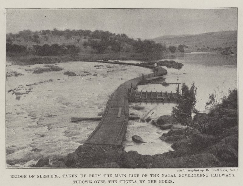 Ponte dos Adormecidos, retira-se da Linha Principal da Ferrovia do Governo de Natal, jogada sobre o Tugela pelos Boers de English Photographer