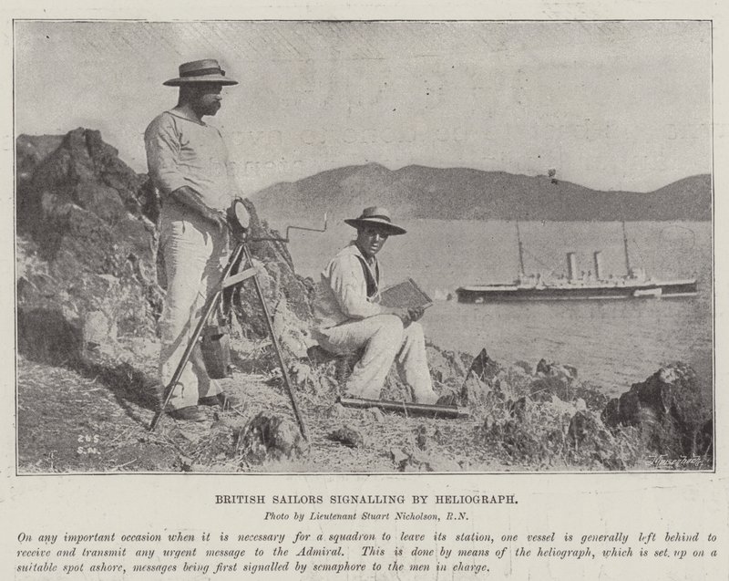 Marinheiros britânicos sinalizando pela Heliograph de English Photographer