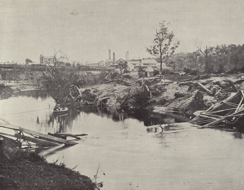 Burnley Bridge, sobre o Yarra, após as inundações de julho de 1891 de English Photographer