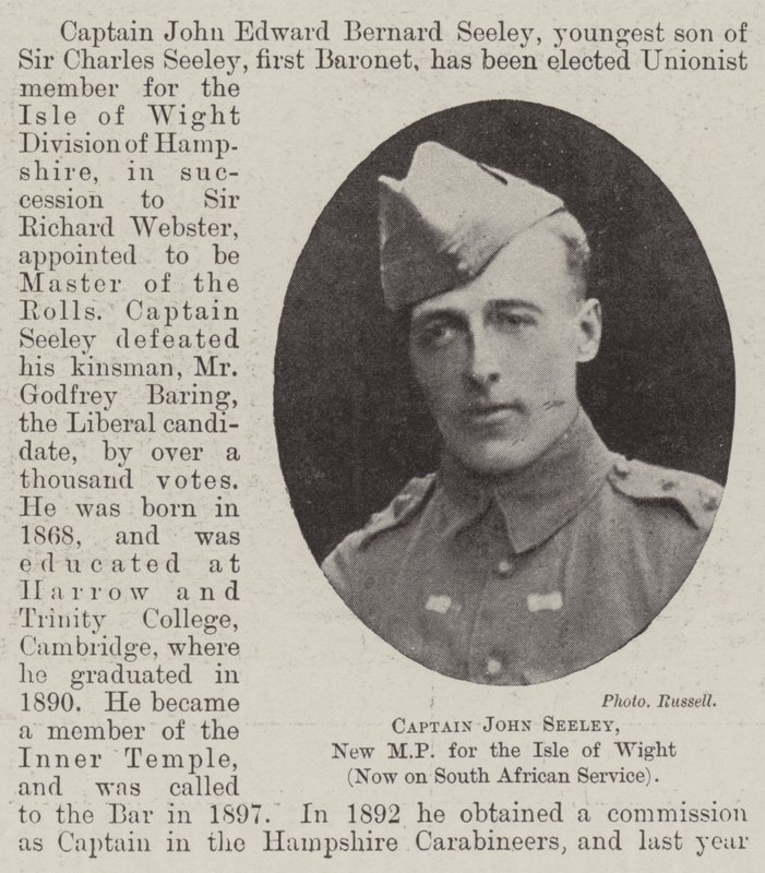 Capitão John Seeley, novo parlamentar da Ilha de Wight, agora no serviço sul-africano de English Photographer