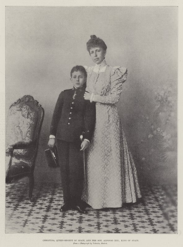 Christina, rainha regente da Espanha, e seu filho, Alfonso XIII, rei da Espanha de English Photographer