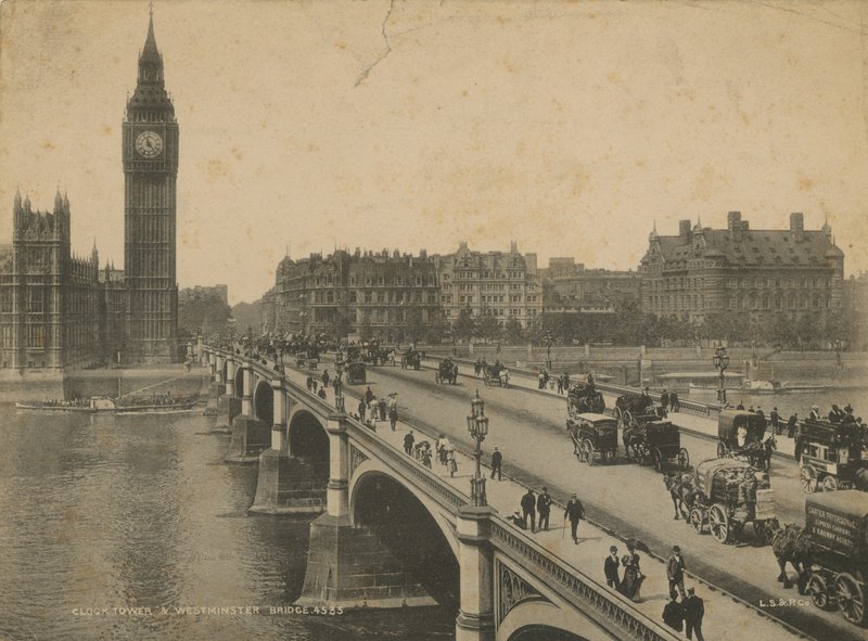 Clocktower das Casas do Parlamento e Westminster Bridge de English Photographer