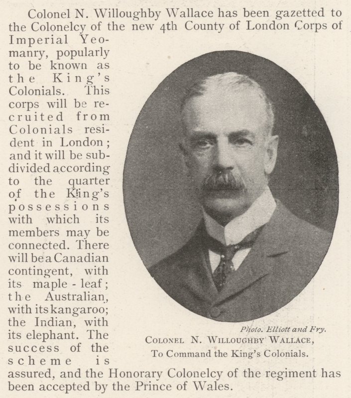 Coronel N Willoughby Wallace, para comandar os reis coloniais de English Photographer
