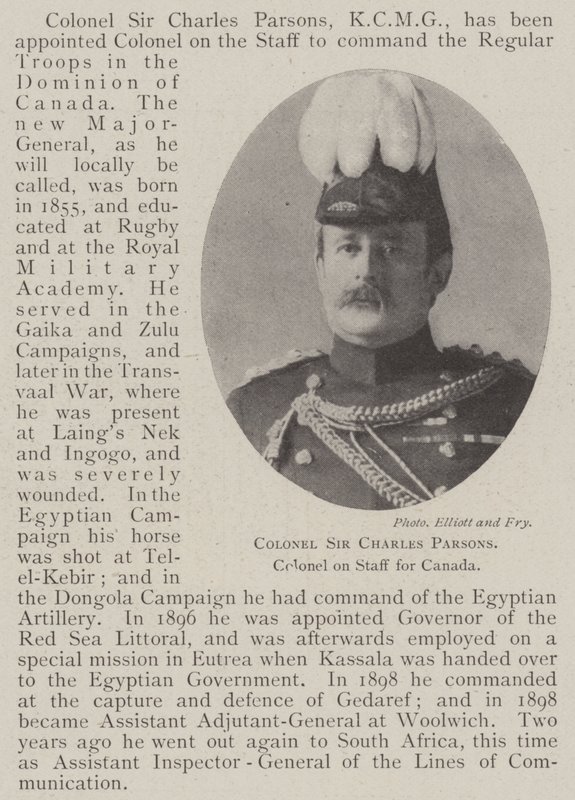 Coronel Sir Charles Parsons, coronel da equipe do Canadá de English Photographer