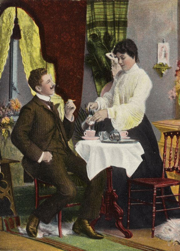 Par, bebendo, chá, junto, (chromolitho) de English Photographer