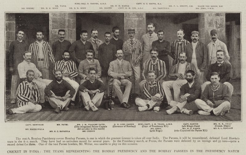 Críquete na Índia, as equipes que representam a presidência de Bombaim e o Bombay Parsees no jogo da presidência de English Photographer