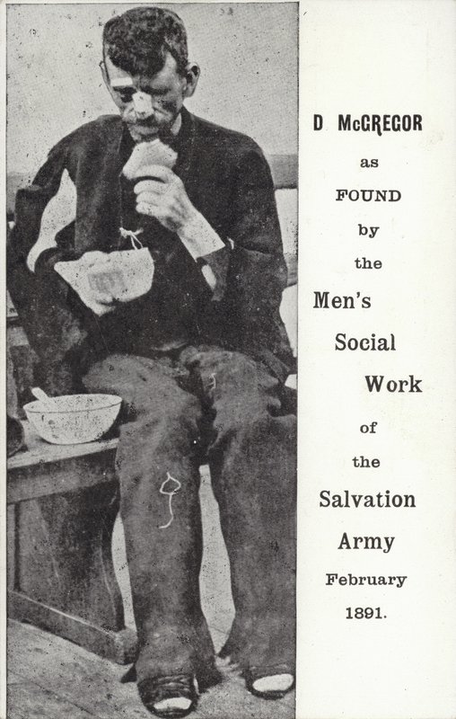 D McGregor como encontrado pelo trabalho social masculino do exército da salvação, fevereiro de 1891 de English Photographer