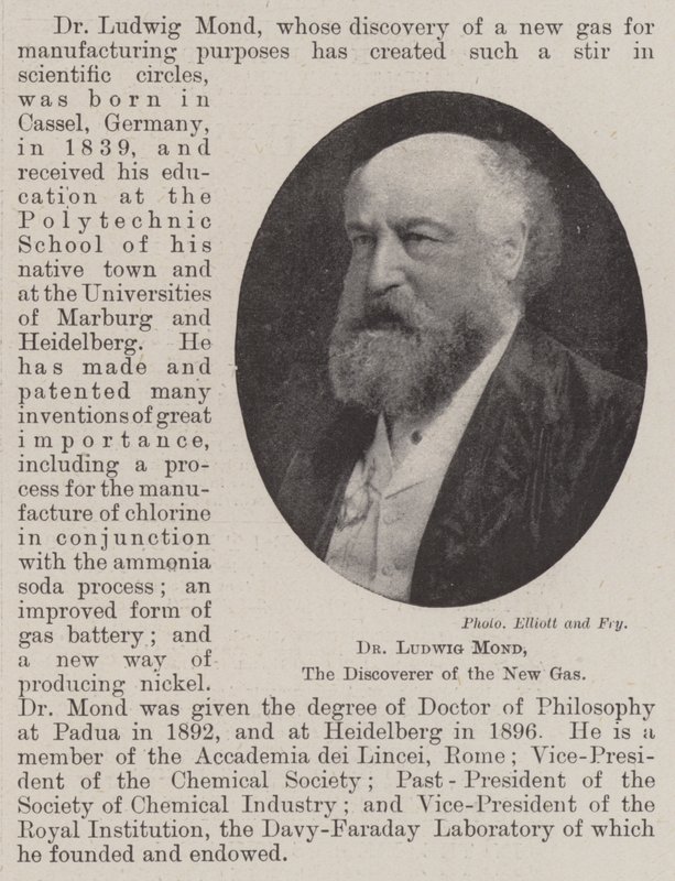 Dr. Ludwig Mond, o descobridor do novo gás de English Photographer