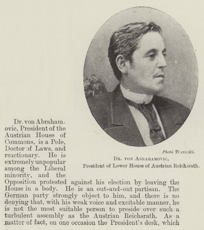 Dr. von Abrahamovic, Presidente da Câmara Baixa da Áustria Reichsrath de English Photographer