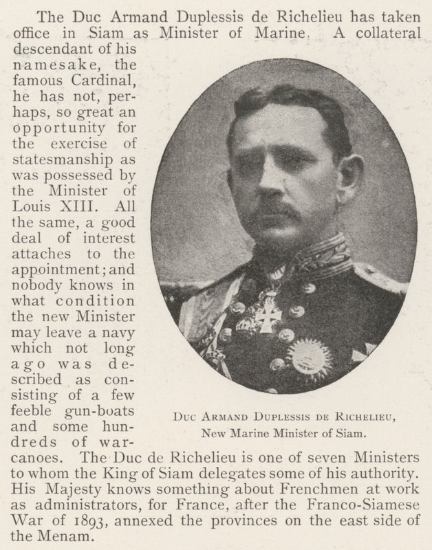 Duc Armand Duplessis de Richelieu, novo ministro da Marinha do Sião de English Photographer