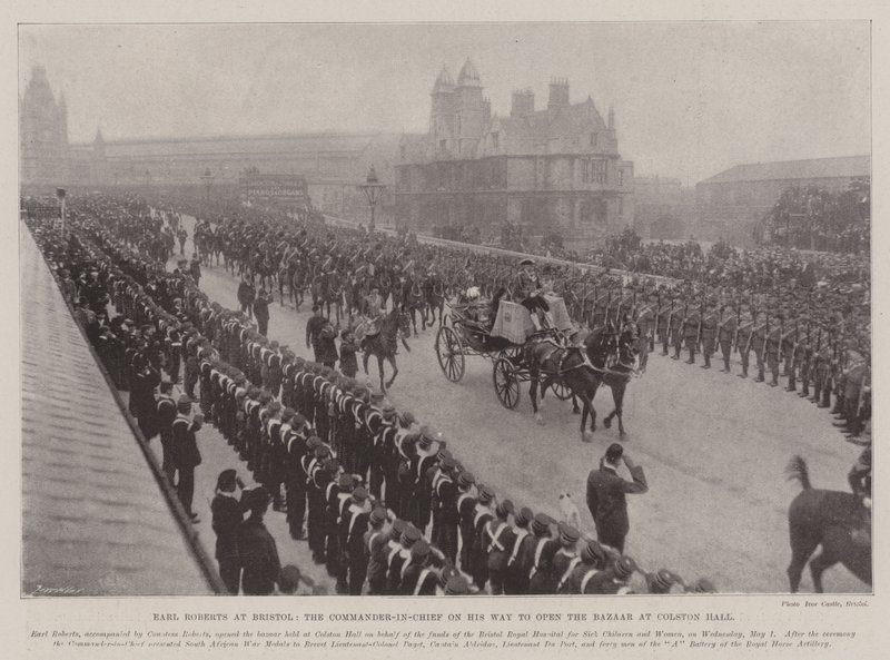 Earl Roberts em Bristol, o comandante-chefe em seu caminho para abrir o Bazar em Colston Hall de English Photographer