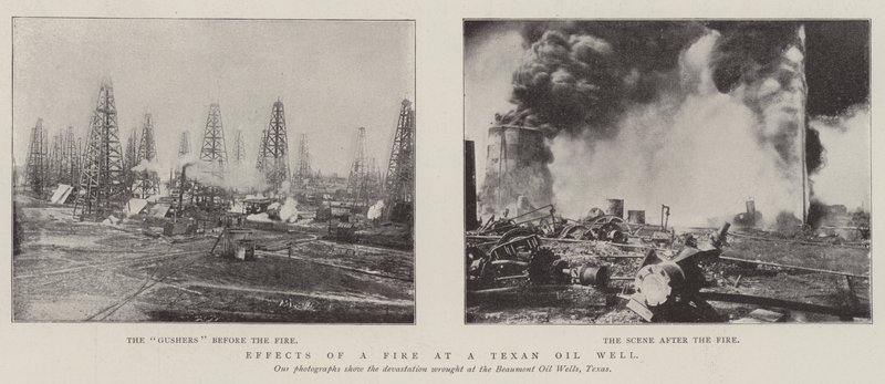 Efeitos de um incêndio em um poço de petróleo texano de English Photographer
