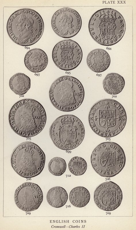 Moedas inglesas, Cromwell, Charles II (foto a p/b) de English Photographer
