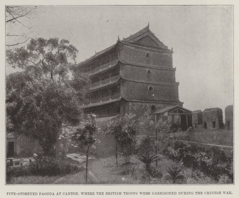 Pagode de cinco andares em Canton, onde as tropas britânicas foram guarnecidas durante a Guerra da China de English Photographer