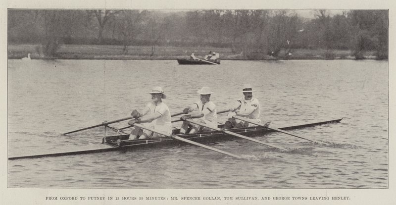 De Oxford a Putney em 13 Hours 59 Minutes, Spencer Gollan, Tom Sullivan e George Towns saindo de Henley de English Photographer