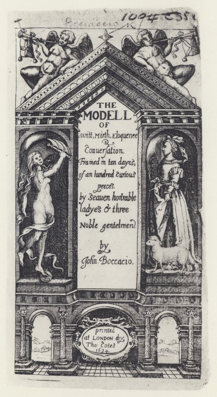 G Boccaccio, The Modell of Witt, Decameron, T Cotes for B Allen e W Hope 1634 (foto a p/b) de English Photographer