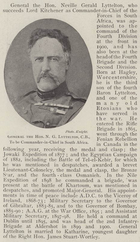 General o honorável NG Lyttelton, CB, para ser o comandante-chefe na África do Sul de English Photographer