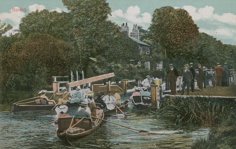 Goring - passeios de barco no rio. Postal enviado em 1913. de English Photographer