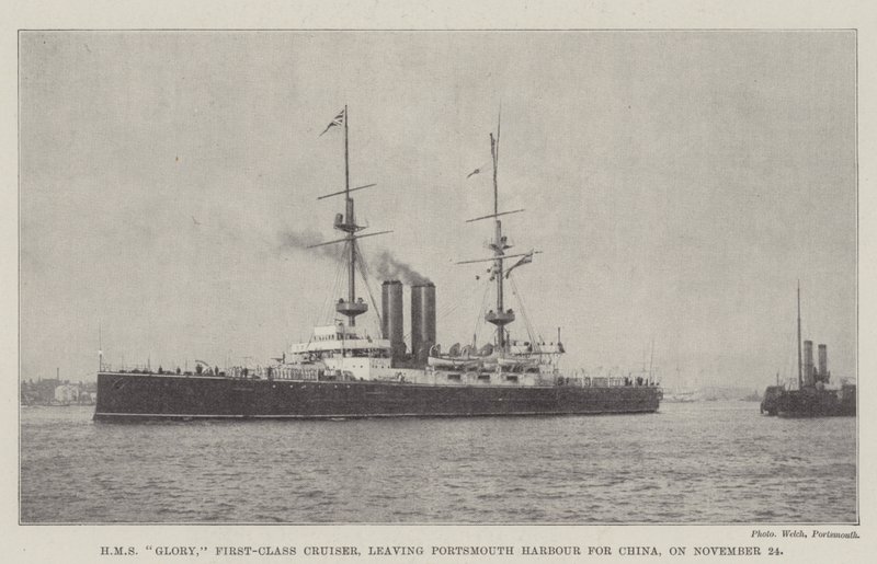 HMS Glory, Cruiser de primeira classe, saindo do Porto de Portsmouth para a China, em 24 de novembro de English Photographer