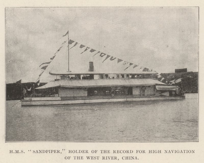 HMS Sandpiper, detentor do recorde de alta navegação do rio West, China de English Photographer