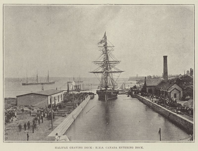 Doca de escavação de Halifax, HMS Canadá entrando em doca de English Photographer
