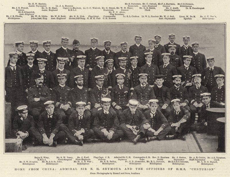 Lar da China, o almirante Sir EH Seymour e os oficiais do HMS Centurion de English Photographer