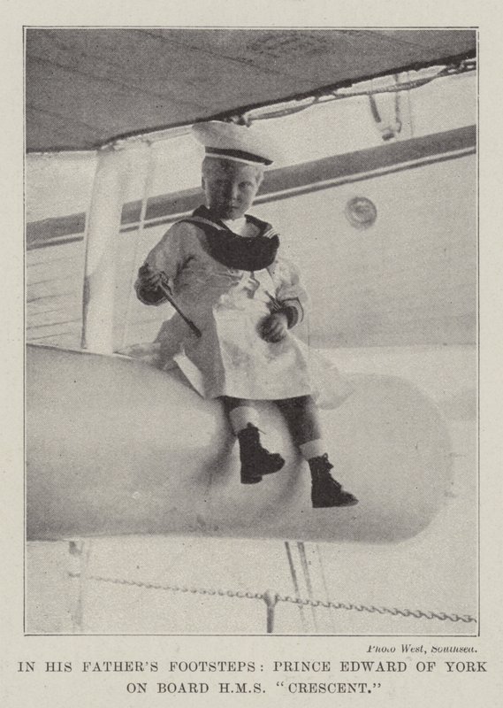Em seus passos de padres, o príncipe Eduardo de York a bordo do HMS Crescent de English Photographer