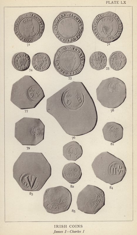 Moedas Irlandesas, James I, Charles I (foto a p/b) de English Photographer