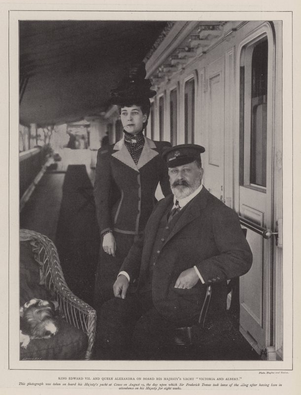Rei Eduardo VII e a Rainha Alexandra a bordo de sua majestade Yacht Victoria e Albert de English Photographer
