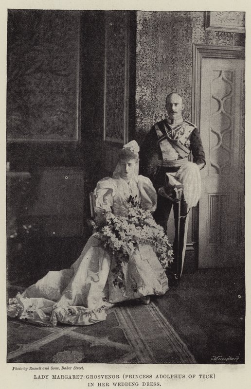 Lady Margaret Grosvenor (Princesa Adolphus de Teck) em seu vestido de noiva de English Photographer