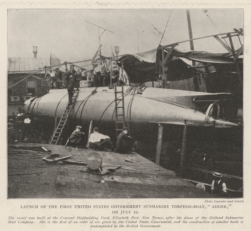 Lançamento do Primeiro Torpedo-Barco Submarino do Governo dos Estados Unidos, Adder, em 22 de julho de English Photographer