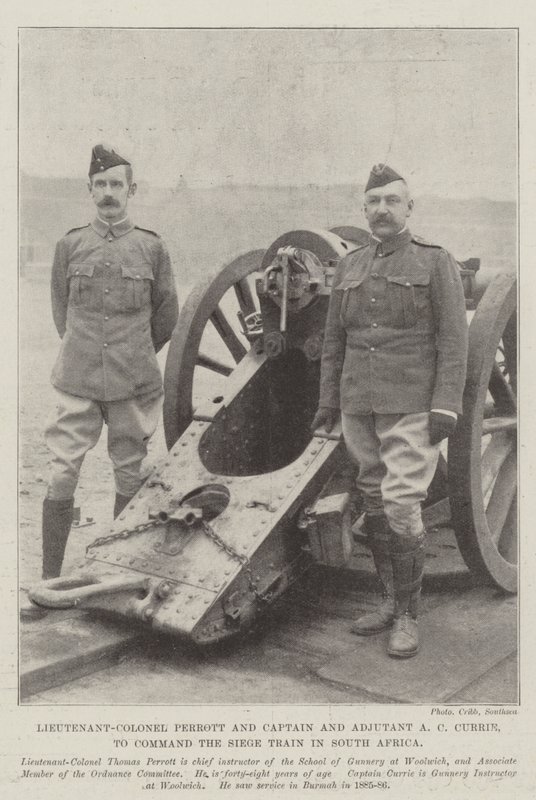 Tenente-Coronel Perrott e Capitão e Ajudante AC Currie, para Comandar o Trem de Cerco na África do Sul de English Photographer