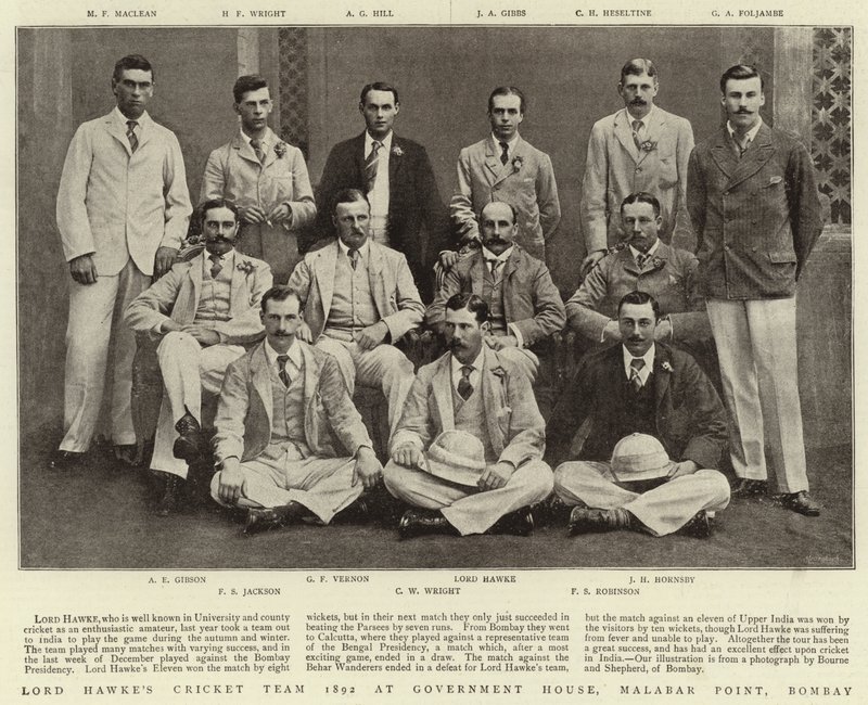 Lord Hawkes Cricket Team 1892 no Palácio do Governo, Malabar Point, Bombaim de English Photographer