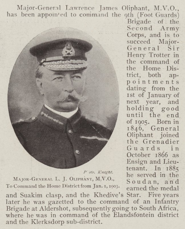 Major-General LJ Oliphant, MVO, para comandar o distrito de origem a partir de 1 de janeiro de 1903 de English Photographer
