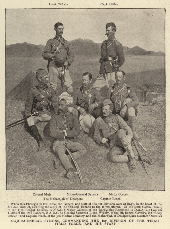 Major-General Symons, comandando a 1ª Divisão da Força de Campo de Tirah e seu Cajado de English Photographer