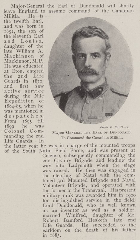 Major-General, o Conde de Dundonald, para comandar a milícia canadense de English Photographer