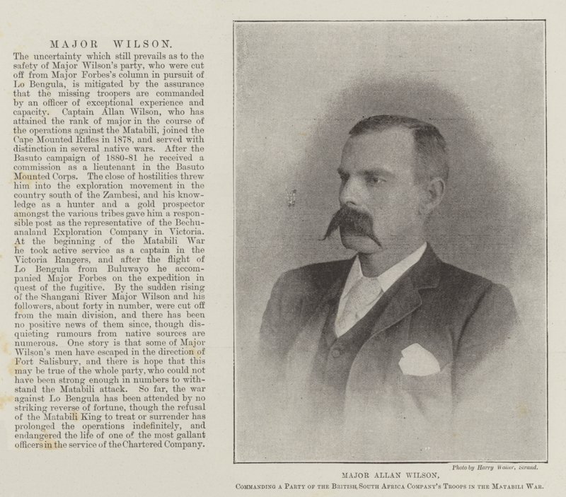 Major Allan Wilson, comandante de um grupo das tropas britânicas da África do Sul na guerra Matabili de English Photographer