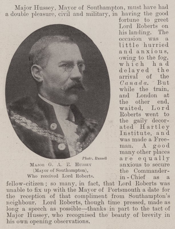 Major GAE Hussey (prefeito de Southampton), que recebeu Lord Roberts de English Photographer
