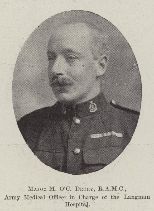 Major M OC Drury, RAMC, Oficial Médico do Exército encarregado do Hospital Langman de English Photographer