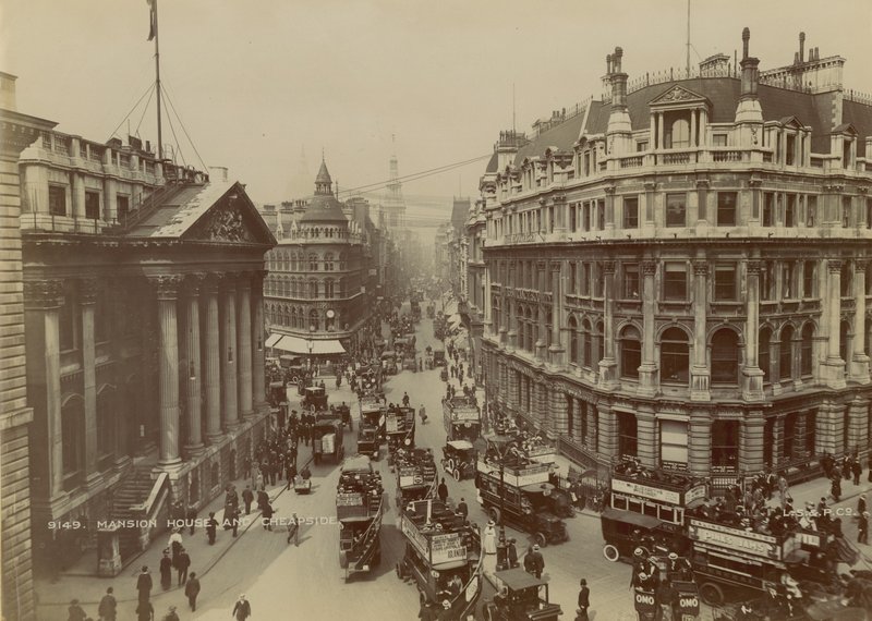 Mansion House, Queen Victoria Street e Cheapside, Londres de English Photographer