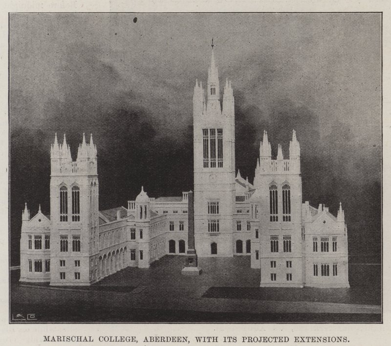 Marischal College, Aberdeen, com suas extensões projetadas de English Photographer