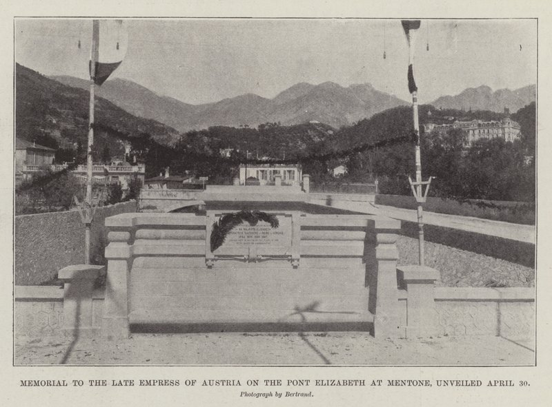 Memorial à imperatriz da Áustria na Pont Elizabeth em Mentone, inaugurada em 30 de abril de English Photographer