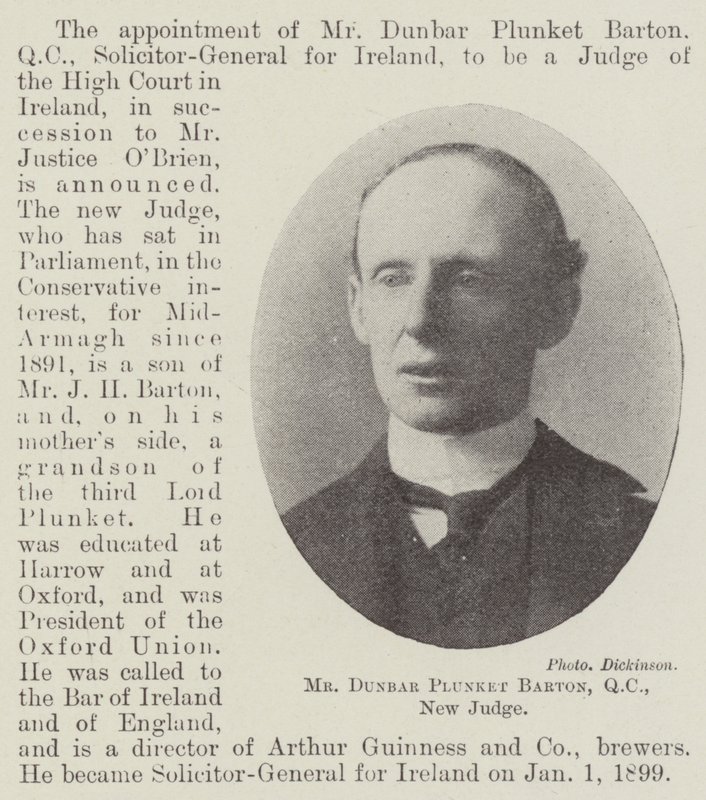 Sr. Dunbar Plunket Barton, QC, novo juiz de English Photographer