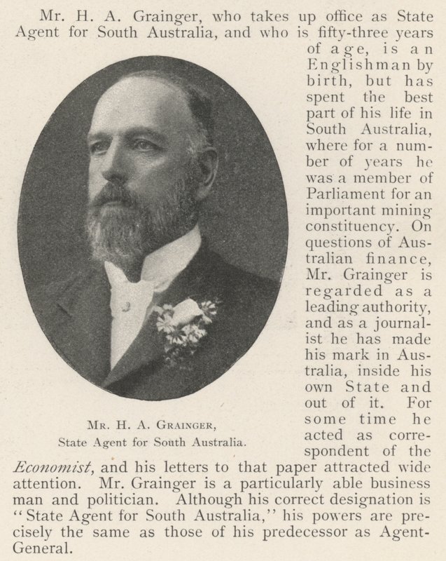 Sr. HA Grainger, agente estadual da Austrália do Sul de English Photographer