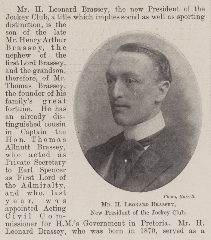 Sr. H Leonard Brassey, novo presidente do Jockey Club de English Photographer