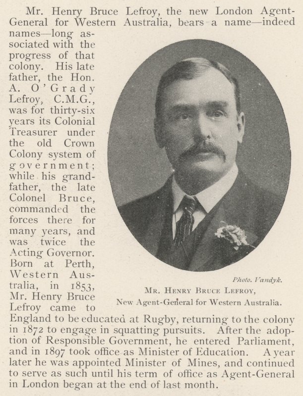 Sr. Henry Bruce Lefroy, novo agente-geral da Austrália Ocidental de English Photographer